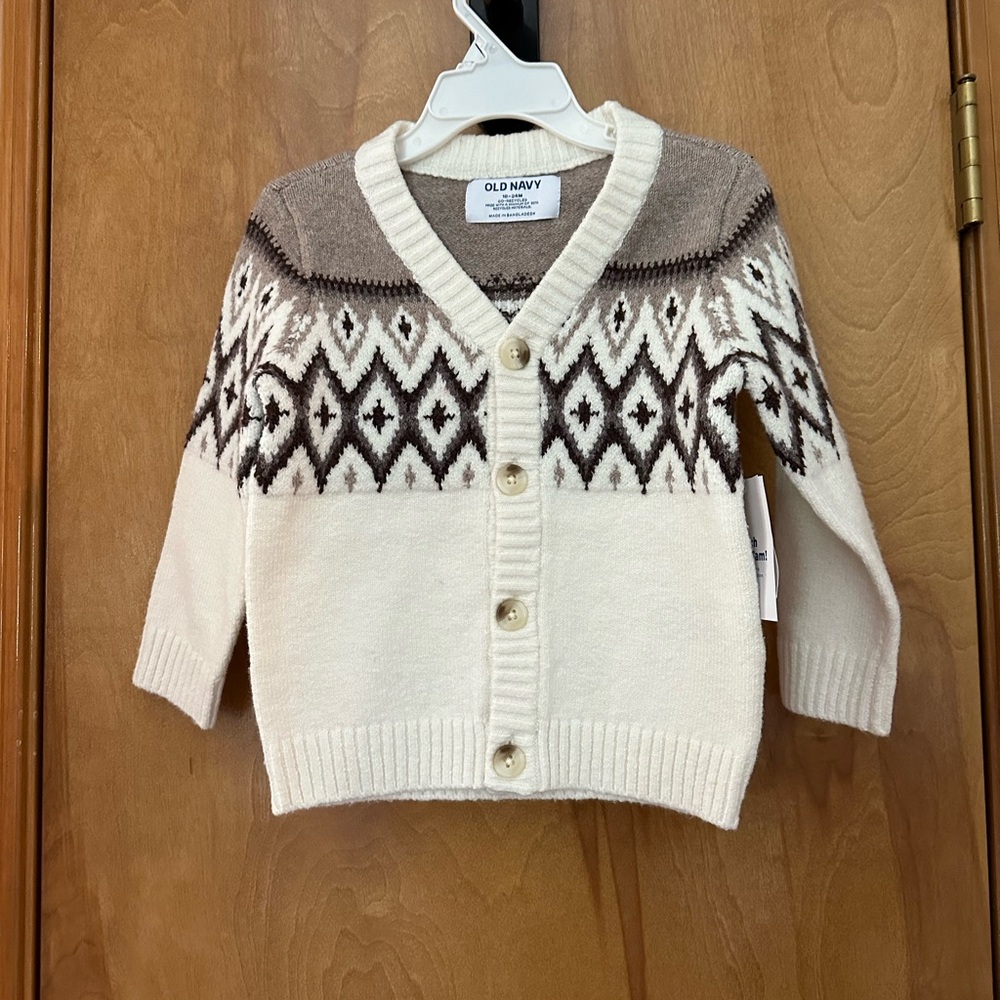 18-24 months unisex 4 Button thick warm brown cream cardigan sweater